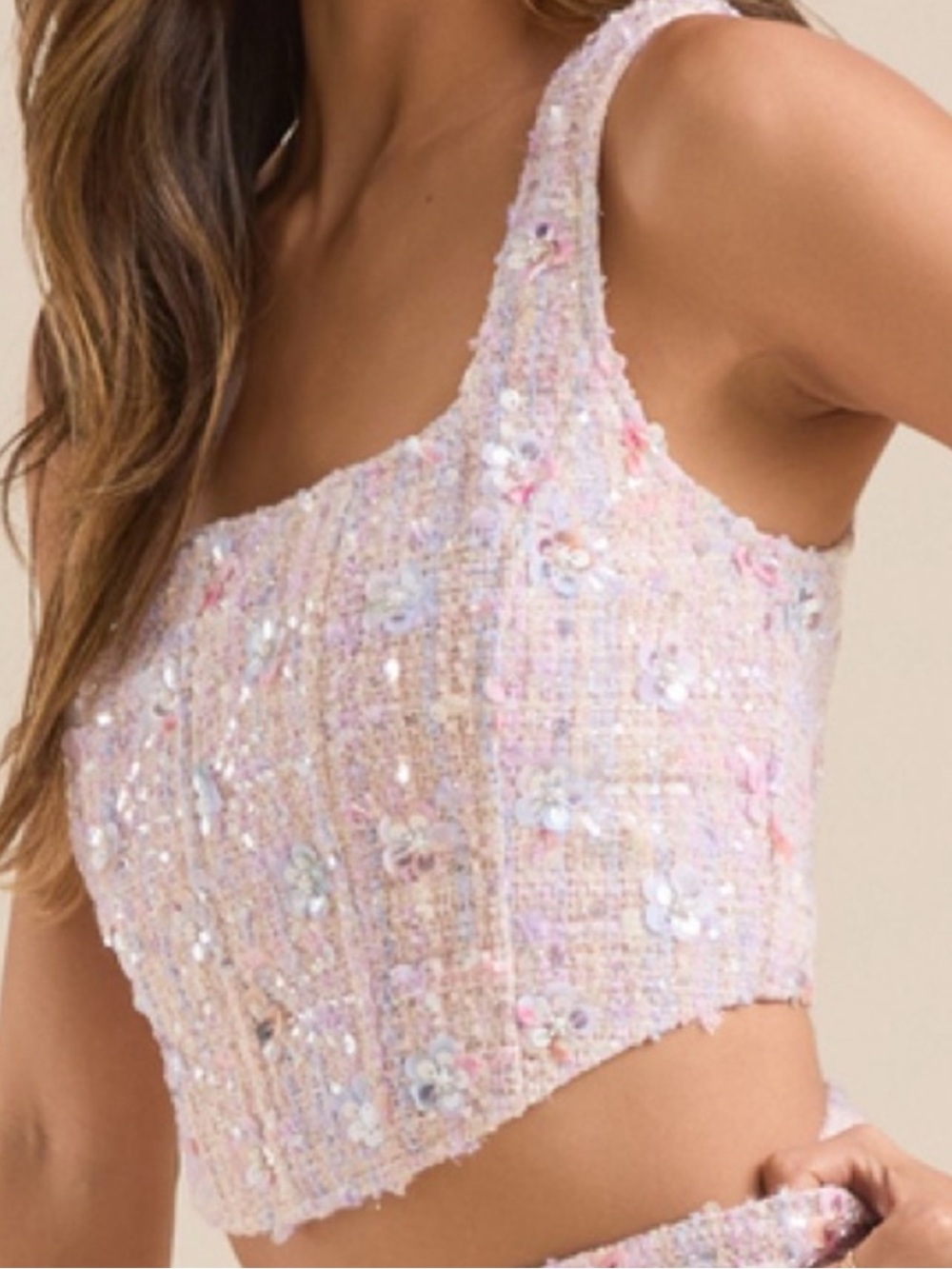 Pristine Altar’d State Regina 3D Floral Tweed Corset Sequin Top Medium - Picture 5 of 13